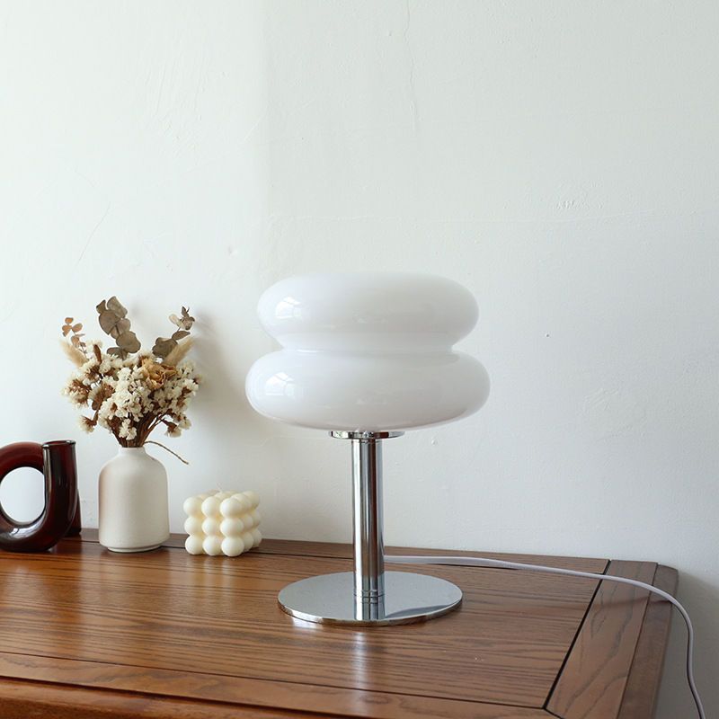 Glazen Tafellamp met Chromen Voet Retro Design Sfeerlamp Slaapkamer Woonkamer Nachtkastje LED Verlichting | Sulvida