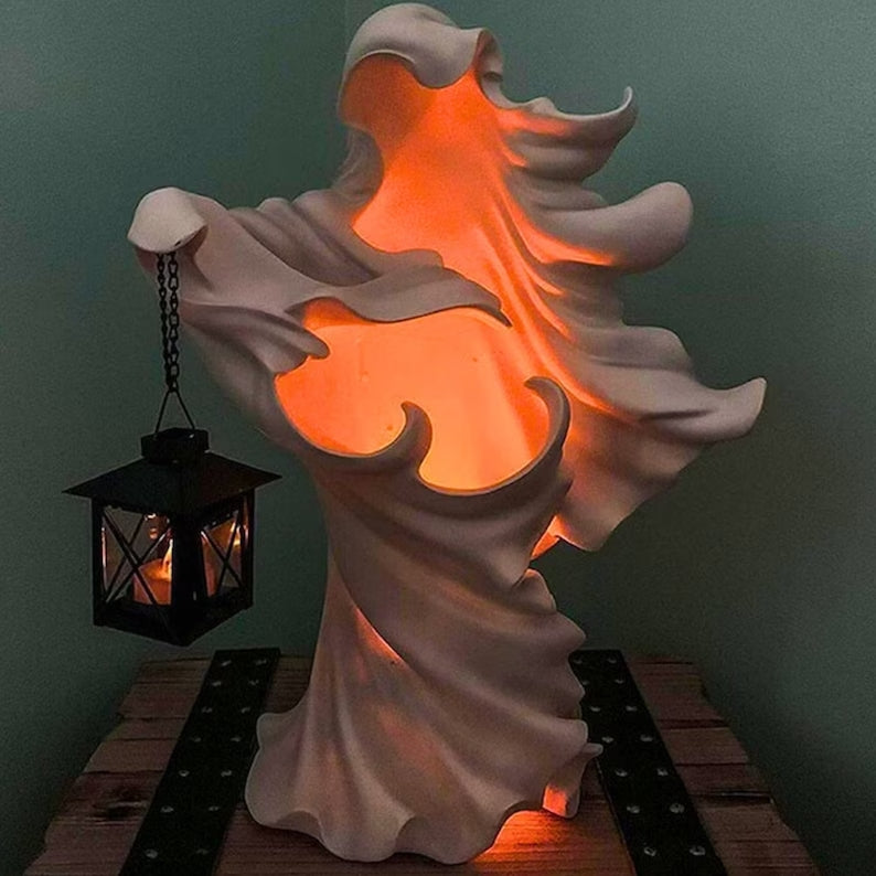 Bougeoir fantôme en résine, décoration d’Halloween pour table ou manteau de cheminée, éclairage d’ambiance, château effrayant | Sulvida