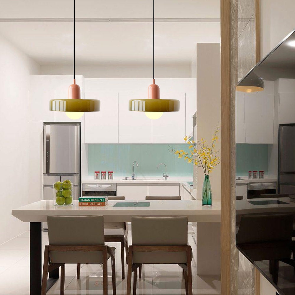 Glazen hanglamp verstelbare kabel ronde pendellamp eettafel woonkamer verlichting modern design sfeervolle ruimte | Sulvida