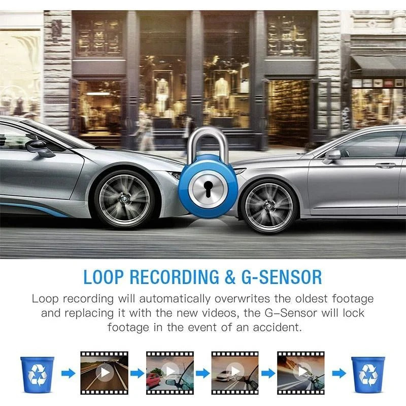 Full HD Dashcam voor- en achter 1080P met 4-inch LCD-scherm en G-sensor incl. bevestigingsmaterialen | Sulvida