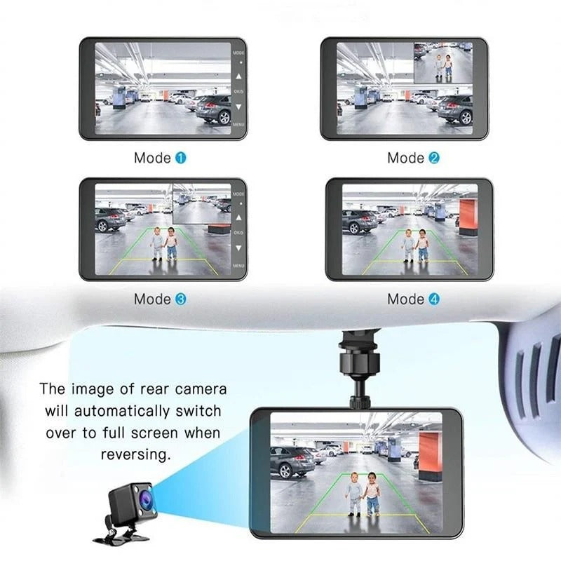Full HD Dashcam voor- en achter 1080P met 4-inch LCD-scherm en G-sensor incl. bevestigingsmaterialen | Sulvida