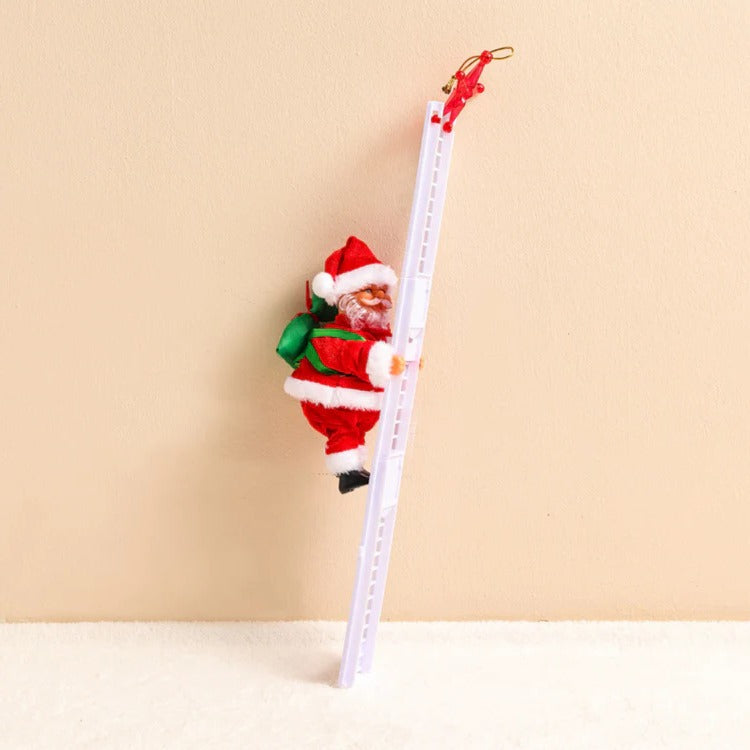 Klimmende Kerstman Decoratie met Ladder Lichtjes Geluid Batterij Kerst Animatie Bewegend Figuur Feestdagen | Sulvida
