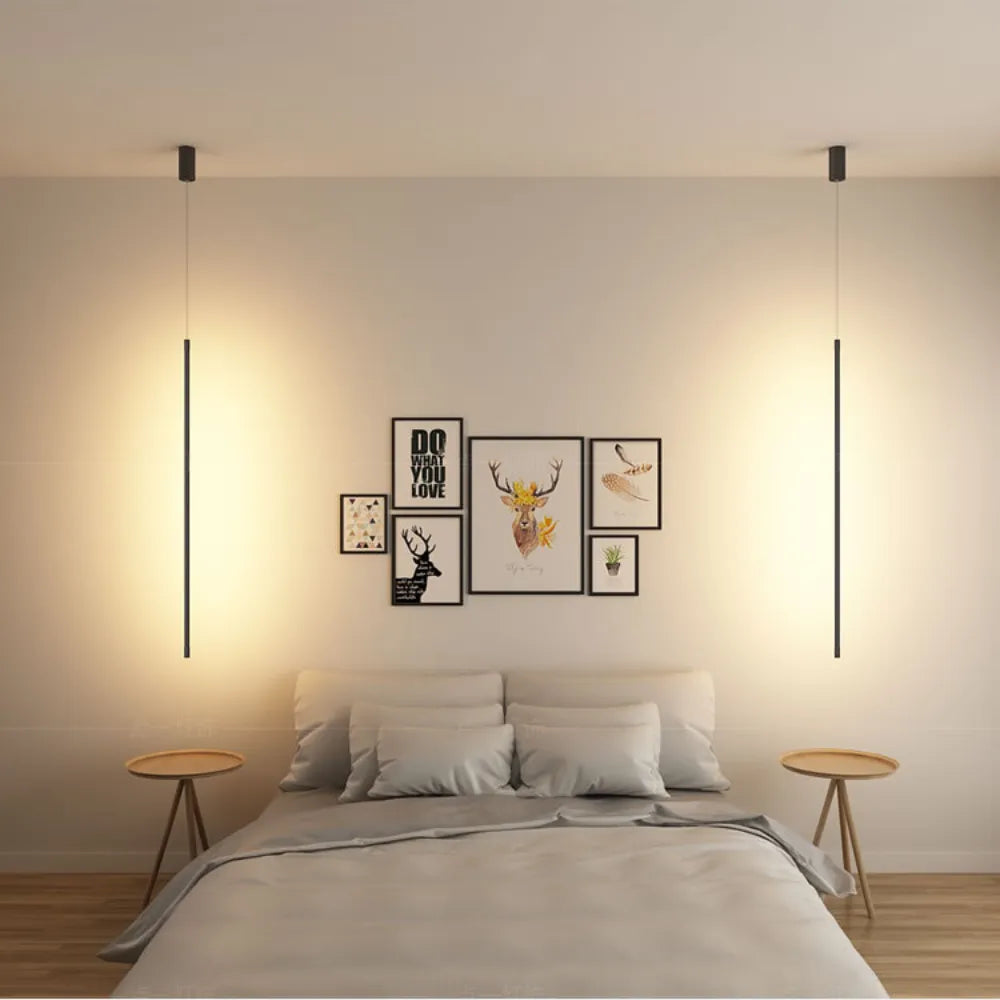 Minimalistische Hanglamp Zwart Metaal Slaapkamer Bedlampje Lineair Design Verstelbaar Modern Interieur | Sulvida