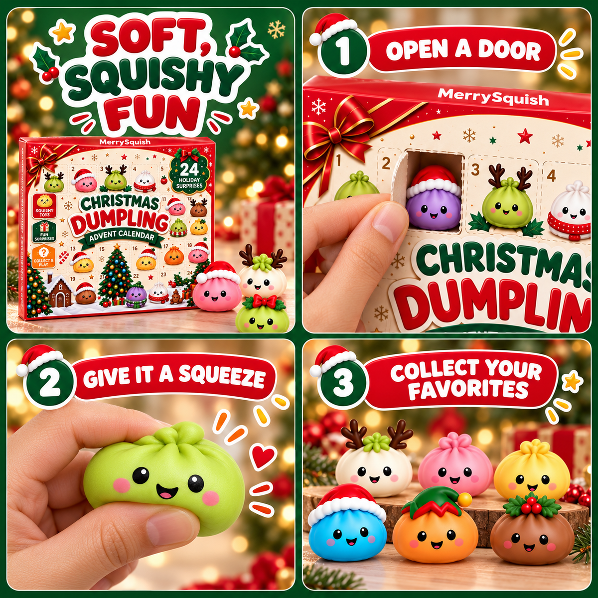 24-Deurs Adventskalender met Knuffel Dumplings Kerstmis Aftellen Mochi Squishy Speelgoed Collectie Kerst | Sulvida