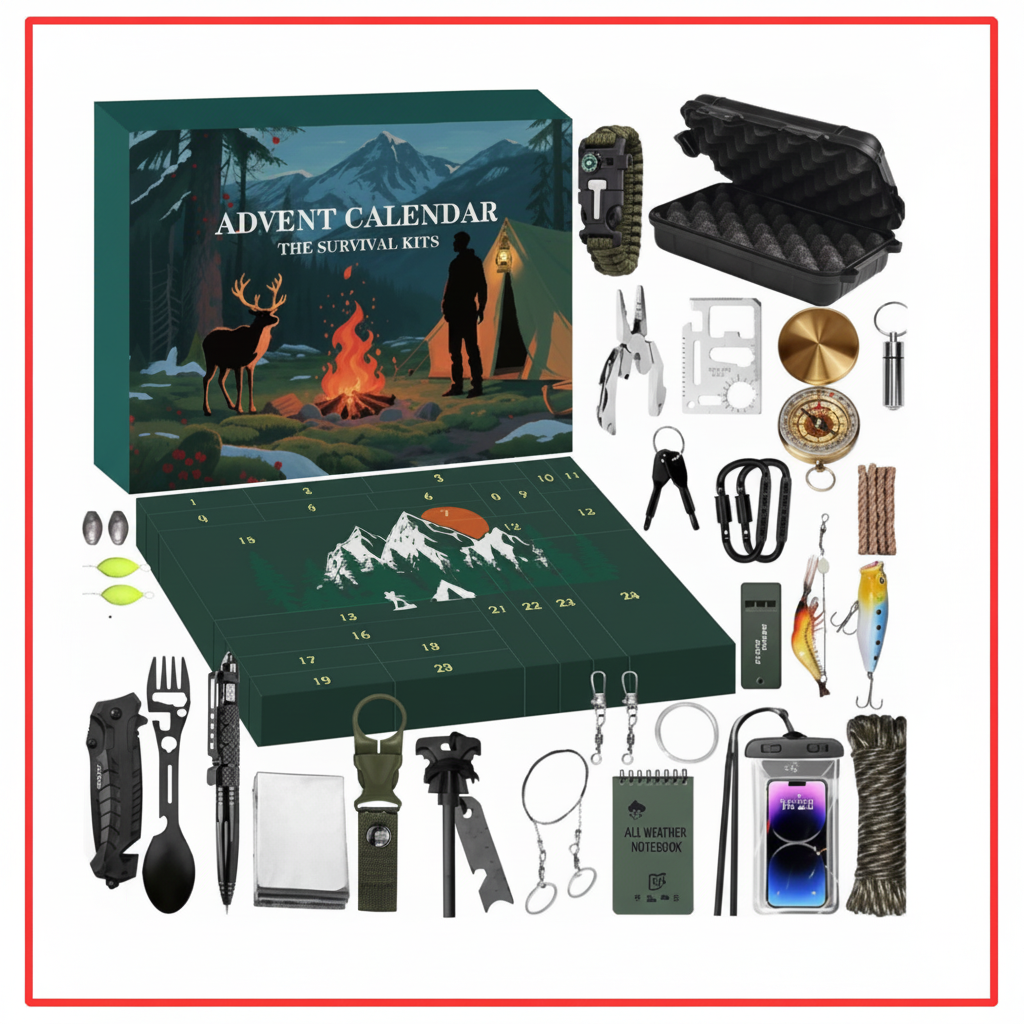 Outdoor Adventskalender met 24 Gereedschappen – Kampeer Wandel Survival Tools voor Avontuurlijke December | Sulvida