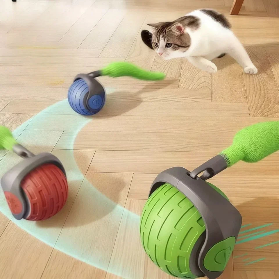 Interactieve Speelbal met Bewegingssensor en Veren voor Katten Automatisch Rollend USB Oplaadbaar Kattenbal | Sulvida