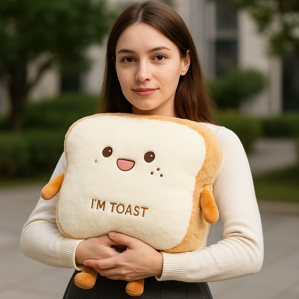 Pluche Handwarmer Kussen Toast Brood Vorm Zacht Knuffelkussen Warmtekussen voor Koude Handen Winters | Sulvida