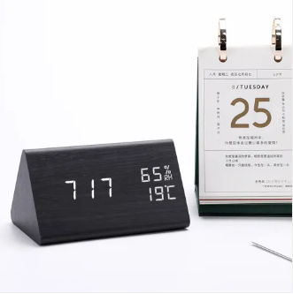 Houten LED Wekker met Spraakbesturing Instelbare Helderheid Temperatuurweergave voor Slaapkamer Bureau | Sulvida