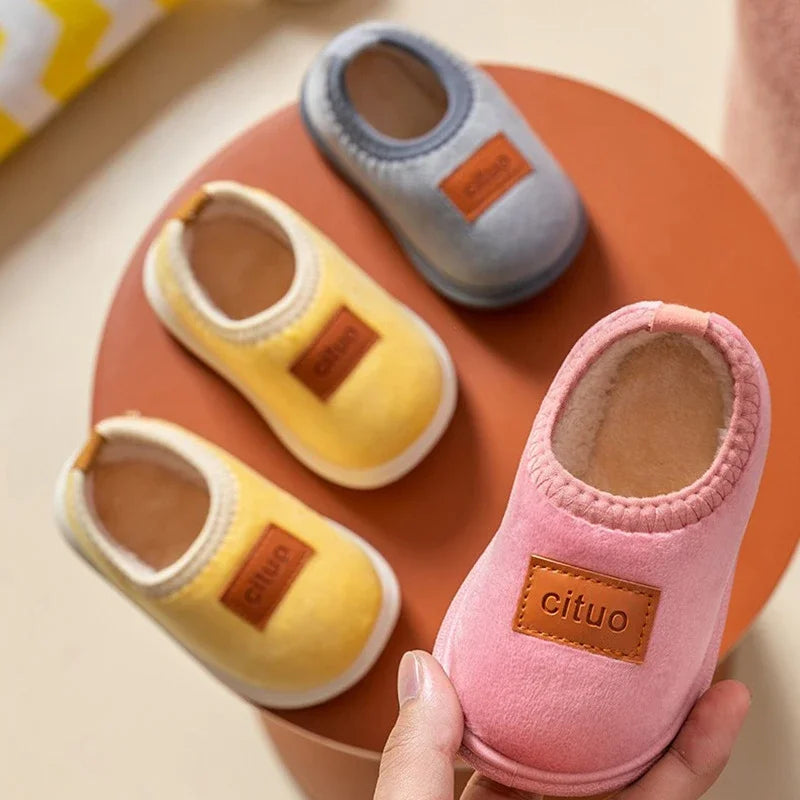 Chaussons d’hiver pour enfants doublés en polaire, avec semelle antidérapante, chauds et doux, rose, vert, marron, 12-18 mois, chaussures pour bébé | Sulvida