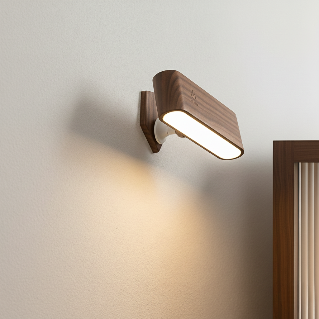 Draaibare Wandlamp Magnetisch Oplaadbaar met 360° Verstelbare Lampkop Touch Dimbaar Hout Design 3W LED Sfeerlicht | Sulvida