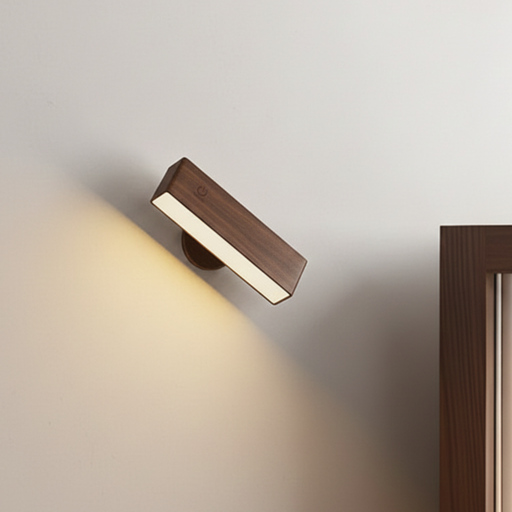 Draaibare Wandlamp Magnetisch Oplaadbaar met 360° Verstelbare Lampkop Touch Dimbaar Hout Design 3W LED Sfeerlicht | Sulvida