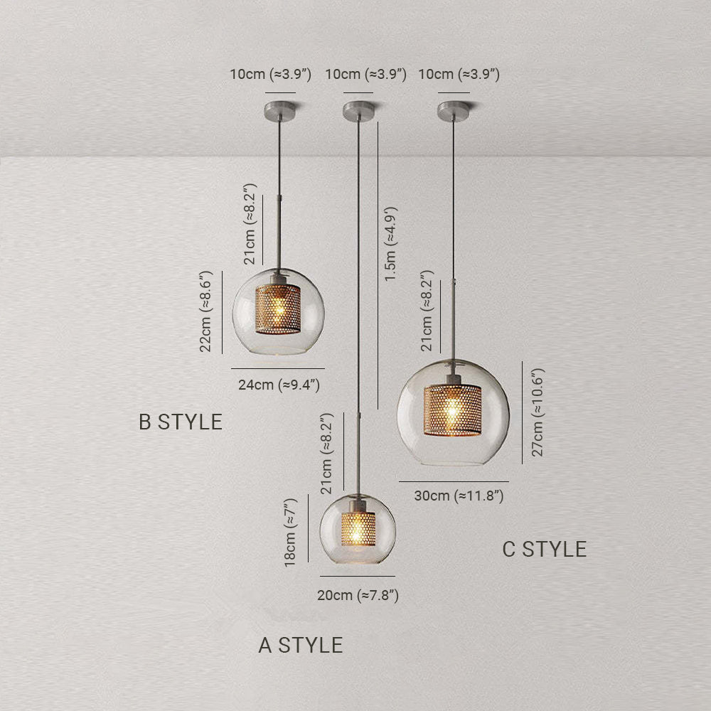 Glazen Hanglamp Bol Goud Cilinder Design Verlichting Woonkamer Eetkamer Slaapkamer Moderne Plafondlamp | Sulvida