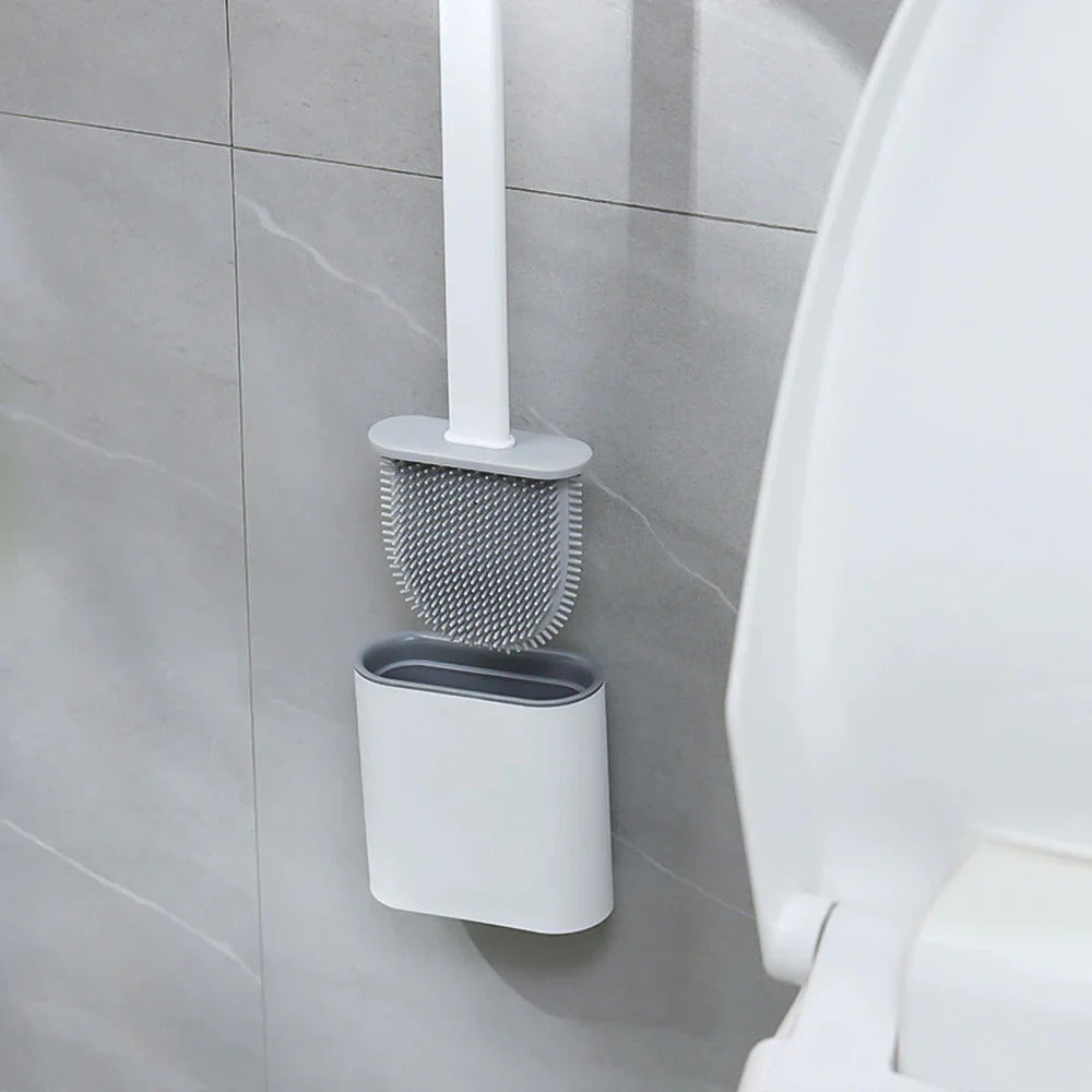Siliconen Toiletborstel met Houder Antibacterieel Wandmontage WC Badkamer Sanitair Hygiënisch Schoonmaakgerei | Sulvida