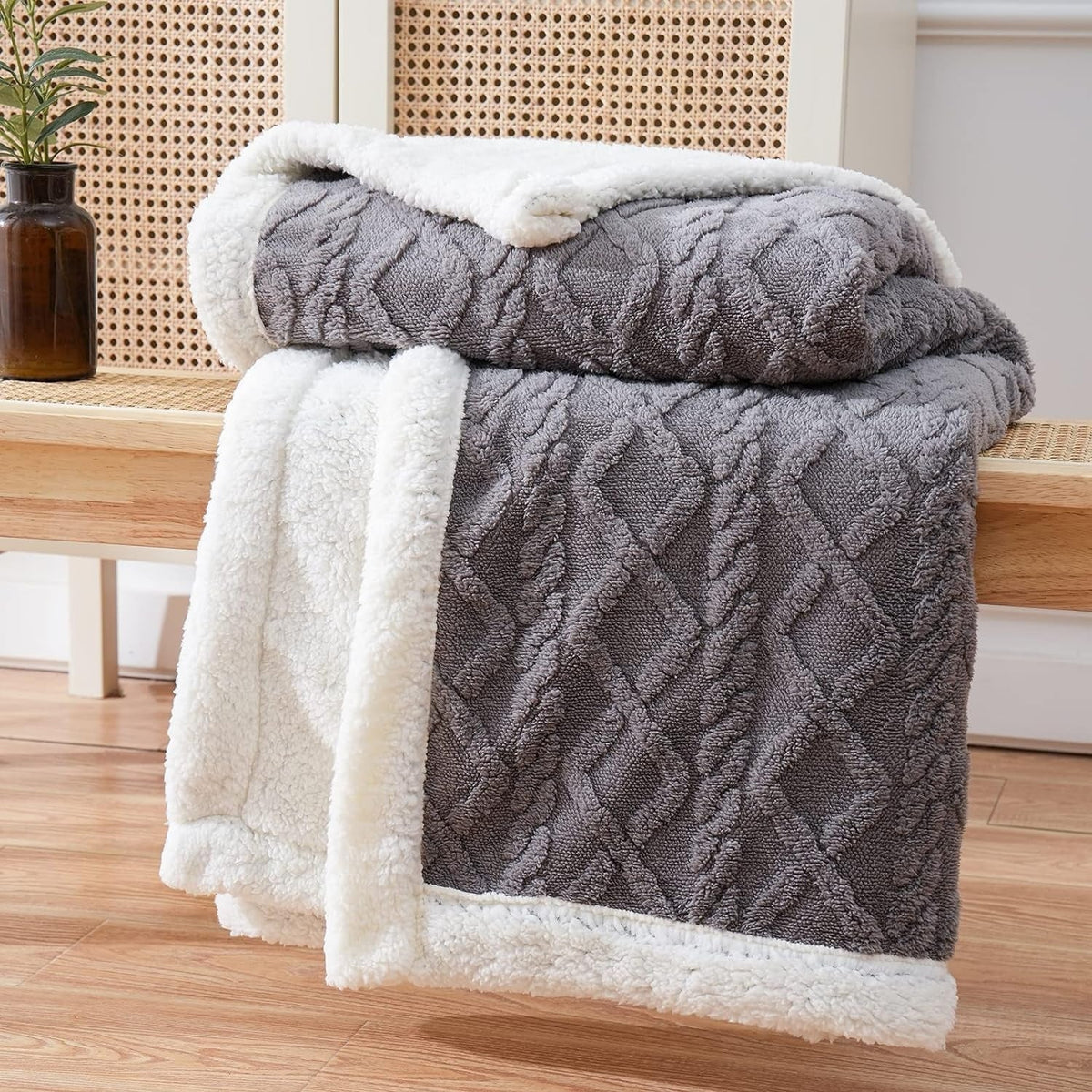 Sherpa Plaid Antraciet Luxe Teddy Fleece Deken Zacht Warm Pluche Woonkamer Slaapbank Reversible Comfortabel | Sulvida