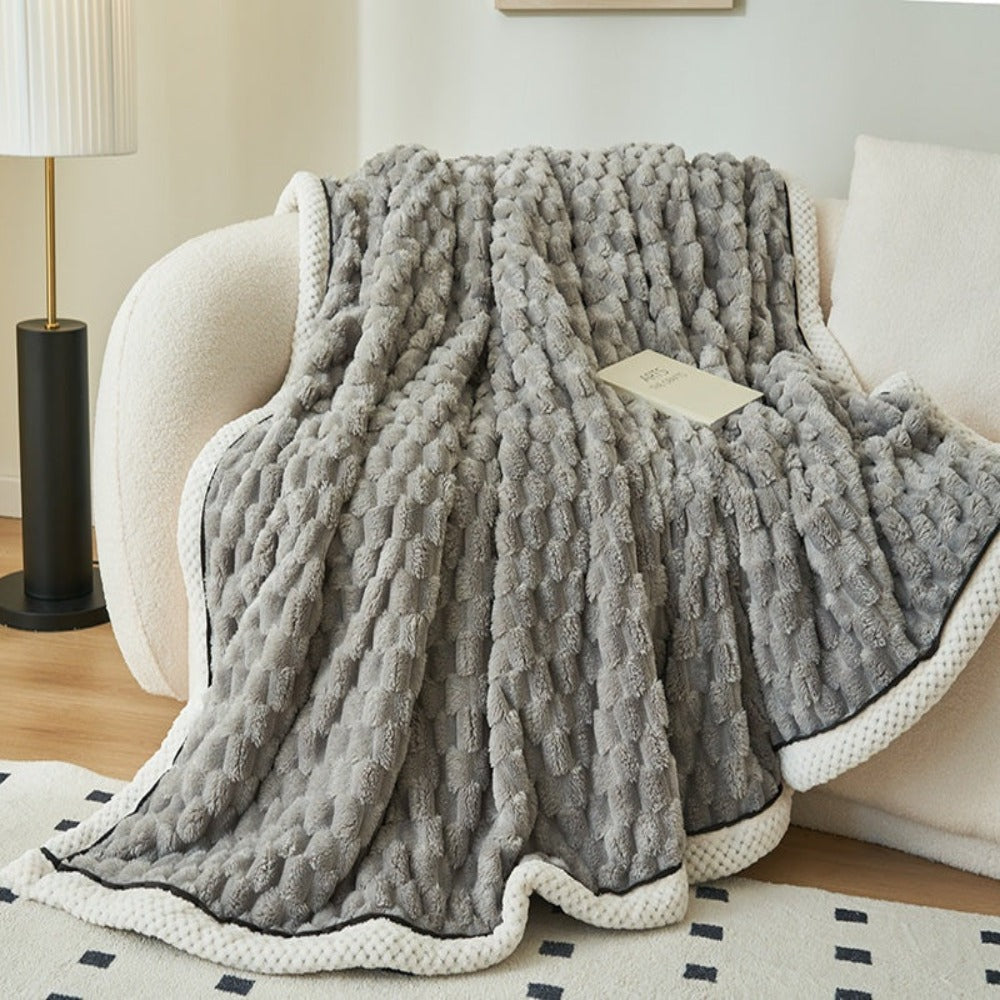 Pluche Sherpa Plaid Wolkstructuur Ivory Cream Matcha Latte Blush Purple Berry Charcoal Luxe Comfort Deken | Sulvida