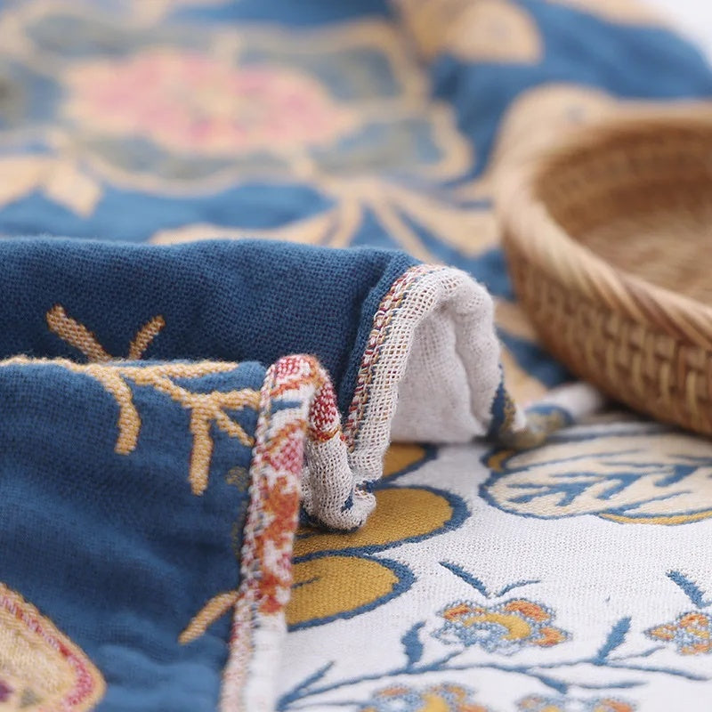Katoenen Plaid met Bloemendessin en Franjes 150x200 200x230 230x250 Jacquard Weefpatroon Omkeerbaar Deken | Sulvida