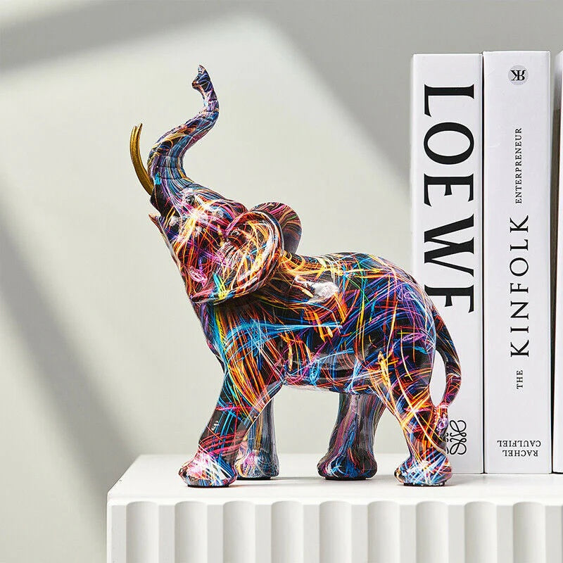 Decoratieve olifant met kleurrijk graffiti-design kunsthars figurine moderne sculptuur woonaccessoire | Sulvida