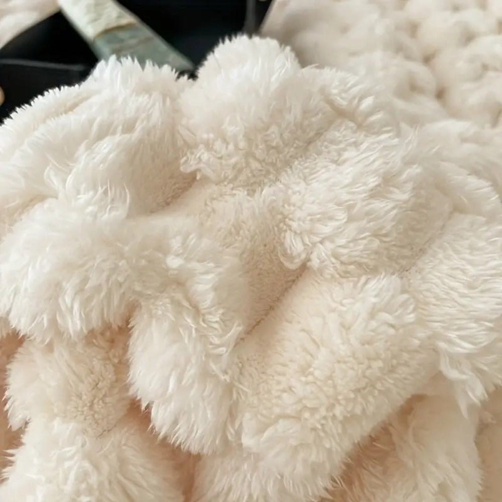 Pluche Sherpa Plaid Wolkstructuur Ivory Cream Matcha Latte Blush Purple Berry Charcoal Luxe Comfort Deken | Sulvida