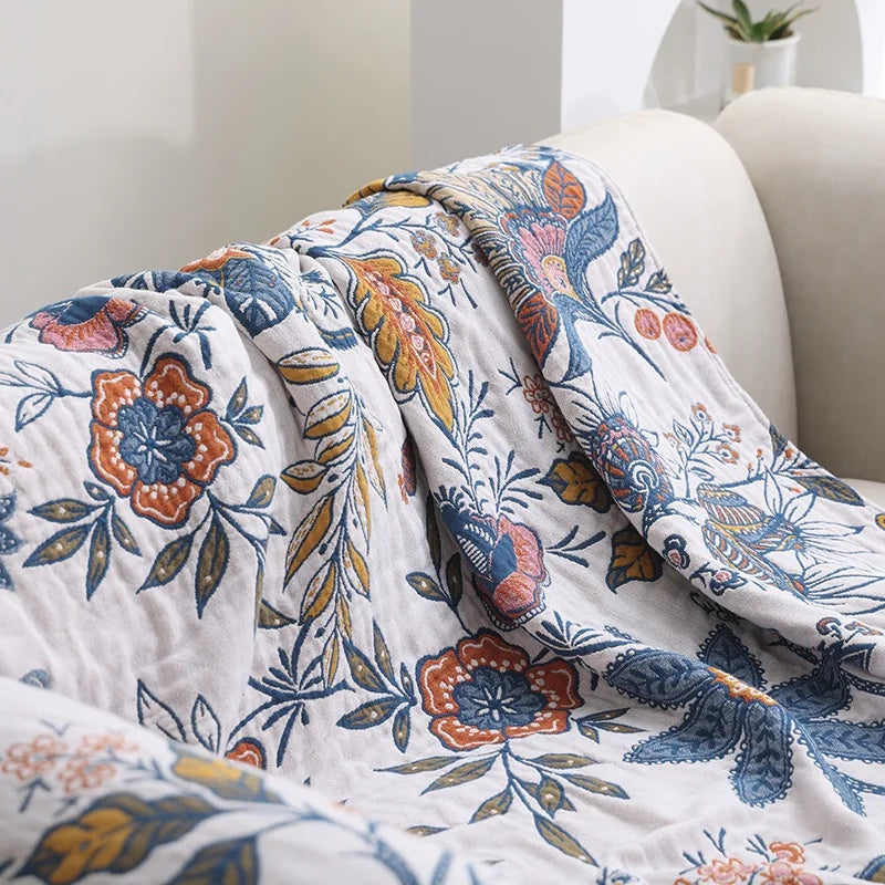 Katoenen Plaid met Bloemendessin en Franjes 150x200 200x230 230x250 Jacquard Weefpatroon Omkeerbaar Deken | Sulvida