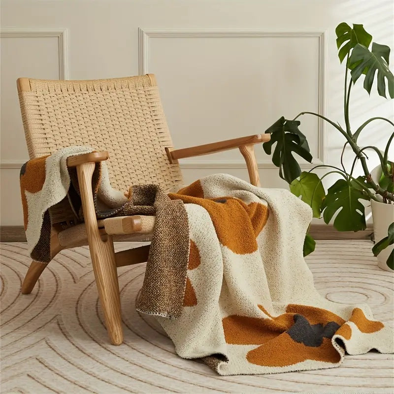 Gebreide Plaid met Bloemenpatroon 120x150 cm Grijs Oranje Rood Woonkamer Slaapkamer Bank Decoratief Deken | Sulvida