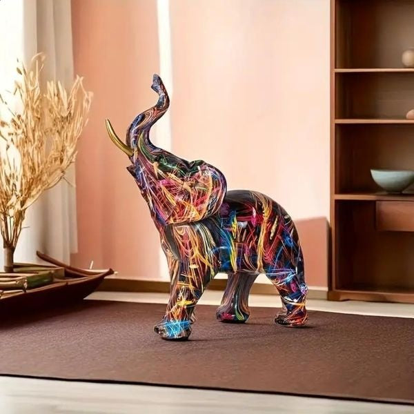 Decoratieve olifant met kleurrijk graffiti-design kunsthars figurine moderne sculptuur woonaccessoire | Sulvida