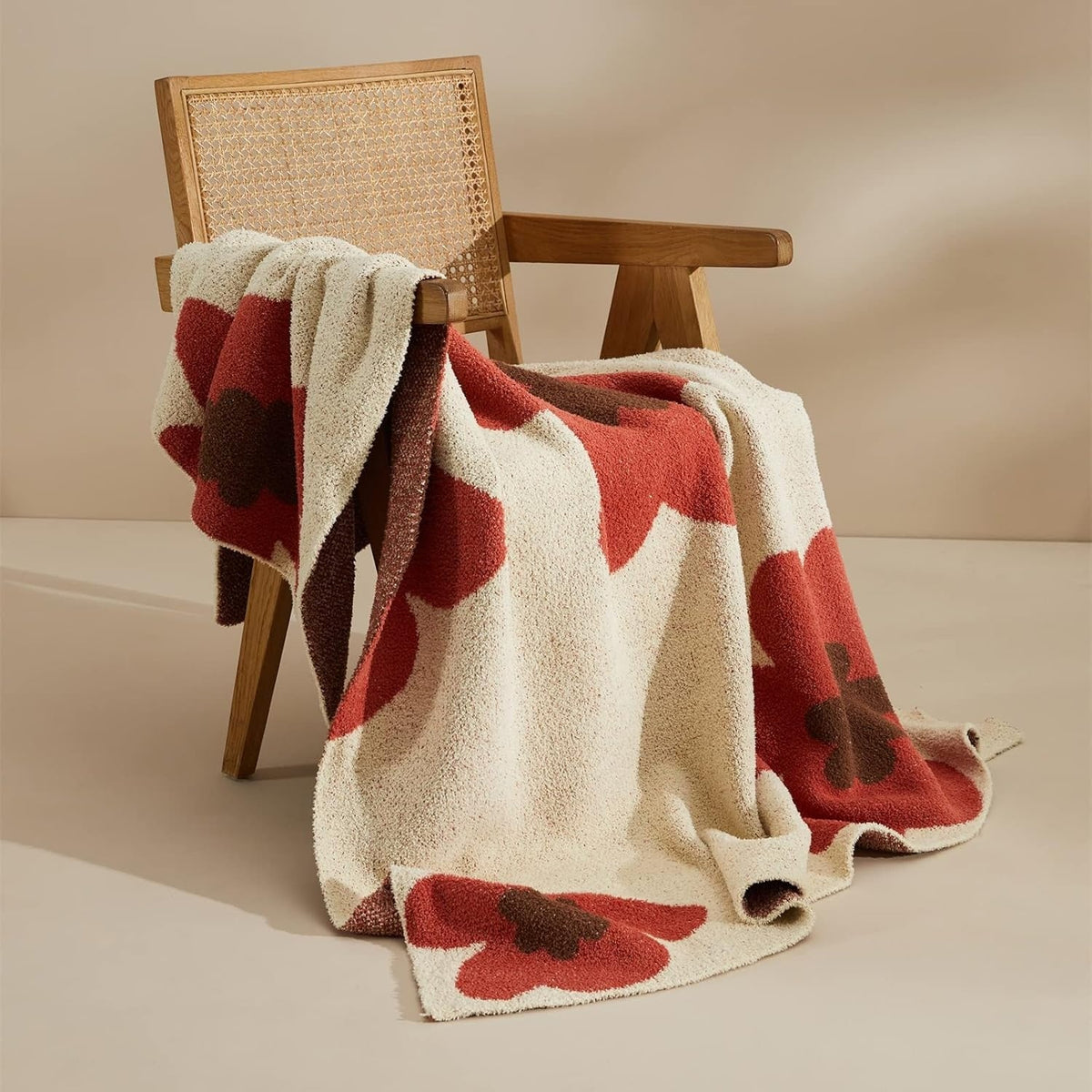 Gebreide Plaid met Bloemenpatroon 120x150 cm Grijs Oranje Rood Woonkamer Slaapkamer Bank Decoratief Deken | Sulvida