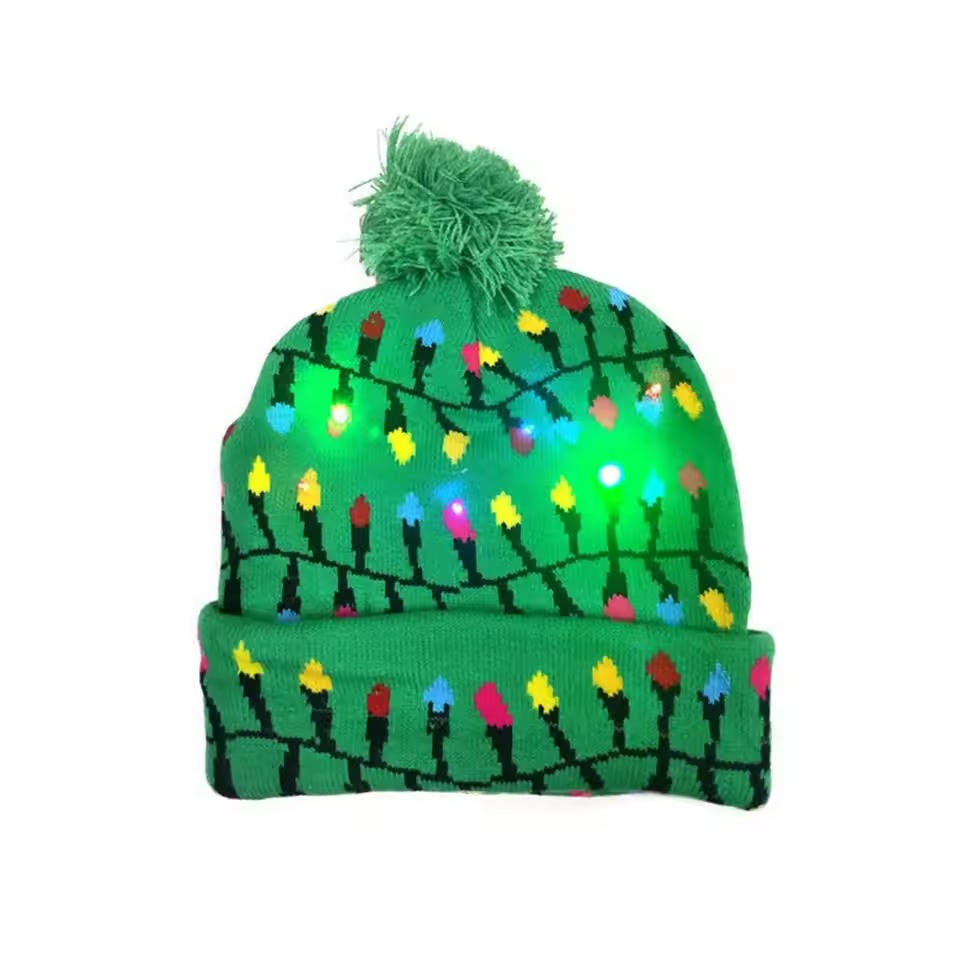 Gebreide LED-Kerstmuts met Pompon en Meerdere Lichtmodi Feestelijke Winteraccessoire Kerstverlichting | Sulvida