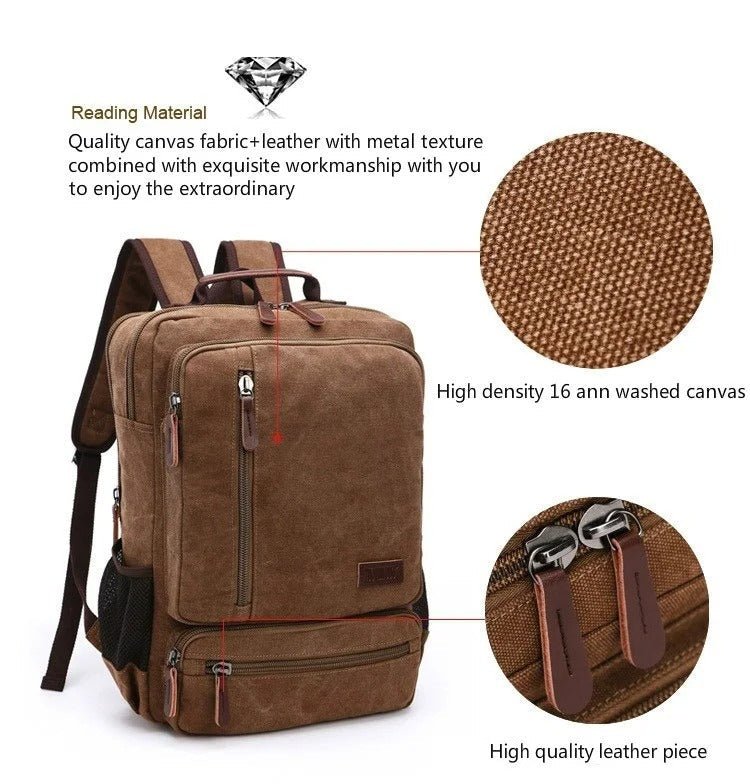 Vintage Canvastas met Leren Details – Grote Capaciteit Rugzak Laptop 15 Inch School Dagelijks Gebruik | Sulvida