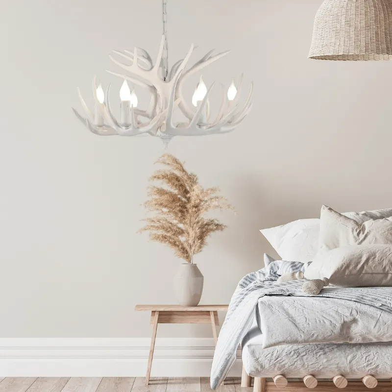 Kroonluchter Gewei Hars Metaal Vintage Rustiek Woonkamer Eetkamer Slaapkamer Hanglamp Landelijk Sfeerverlichting | Sulvida
