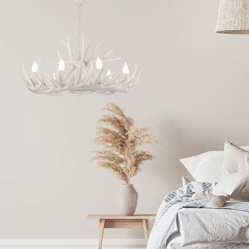 Kroonluchter Gewei Hars Metaal Vintage Rustiek Woonkamer Eetkamer Slaapkamer Hanglamp Landelijk Sfeerverlichting | Sulvida