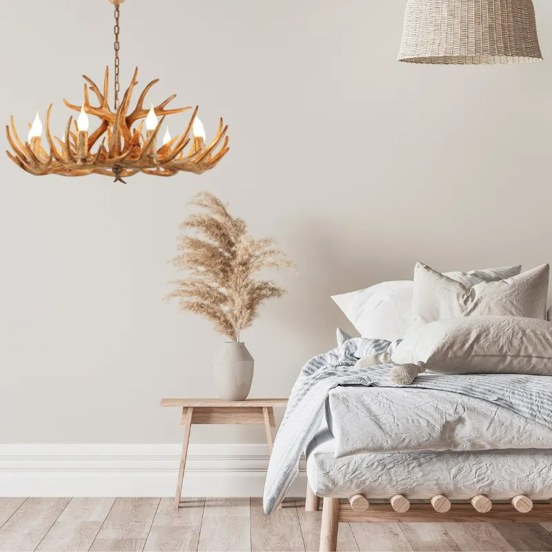 Kroonluchter Gewei Hars Metaal Vintage Rustiek Woonkamer Eetkamer Slaapkamer Hanglamp Landelijk Sfeerverlichting | Sulvida