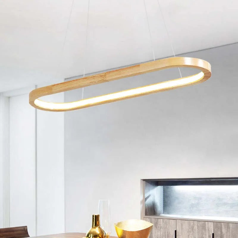 Ovale Hanglamp Hout Acrylic LED Dimbaar Eetkamer Woonkamer Keuken Moderne Scandinavische Verlichting | Sulvida