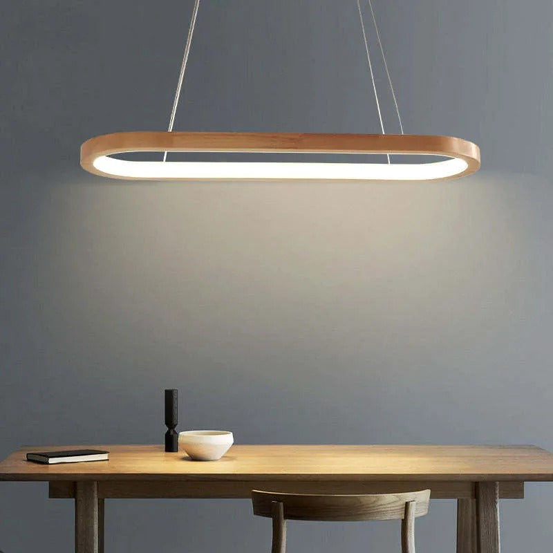 Ovale Hanglamp Hout Acrylic LED Dimbaar Eetkamer Woonkamer Keuken Moderne Scandinavische Verlichting | Sulvida