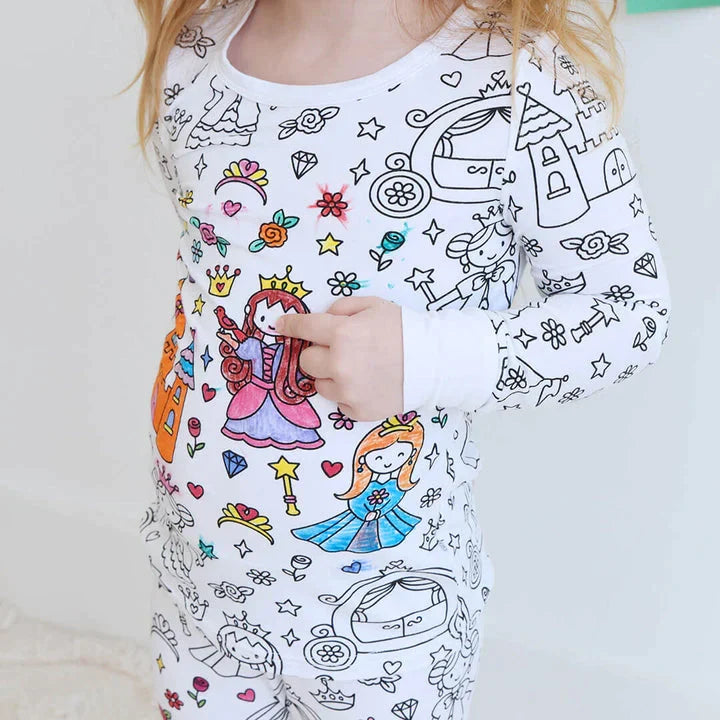 Inkleurbare Kinderpyjama met 12 Textielstiften Creatief Speelgoed Herbruikbaar Wasbaar Slaapkleding DIY Activiteit | Sulvida