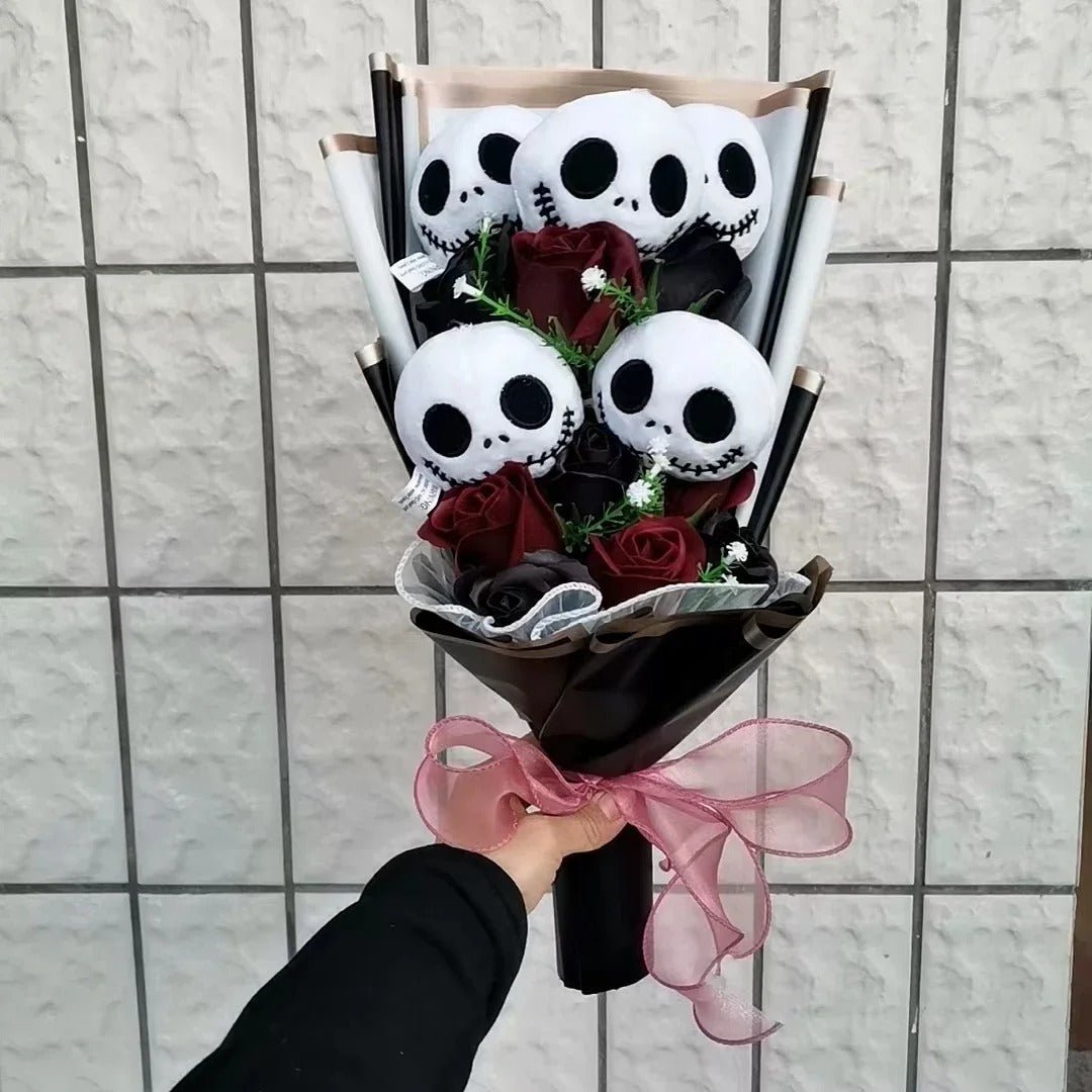 Halloween Knuffelbouquet met Skelethoofd Pluche Figuren Griezelig Thema Decoratief Cadeau voor Feest en Horror | Sulvida