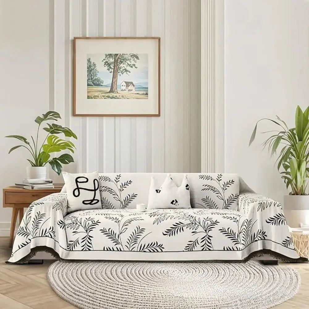 Chenille Jacquard Bankkleed met Bladmotief – Antislip Volledige Bankhoes voor Alle Seizoenen Stijlvolle Textuur | Sulvida