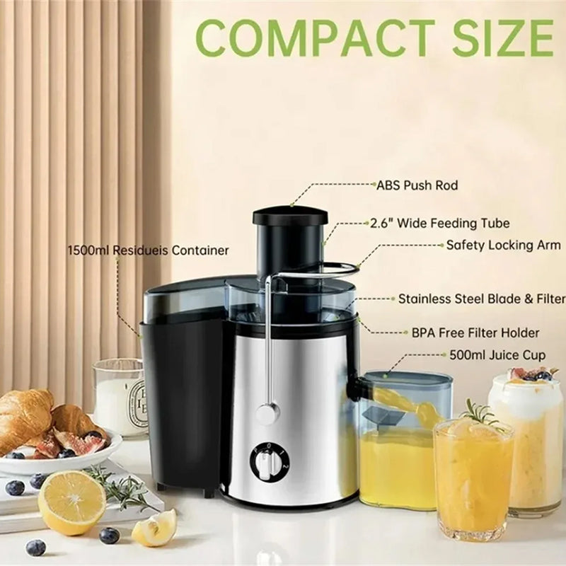 Centrifugeuse électrique 800W avec ouverture de remplissage de 65mm et 2 vitesses pour des jus de fruits et de légumes frais et des smoothies | Sulvida
