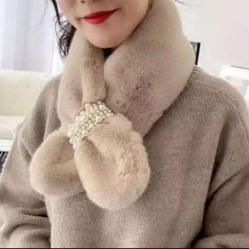 Luxe Wintersjaal met Parelaccent en Kunstbont – Zachte Elegante Sjaal voor Dames Herfst Winter Warm Stijlvol | Sulvida