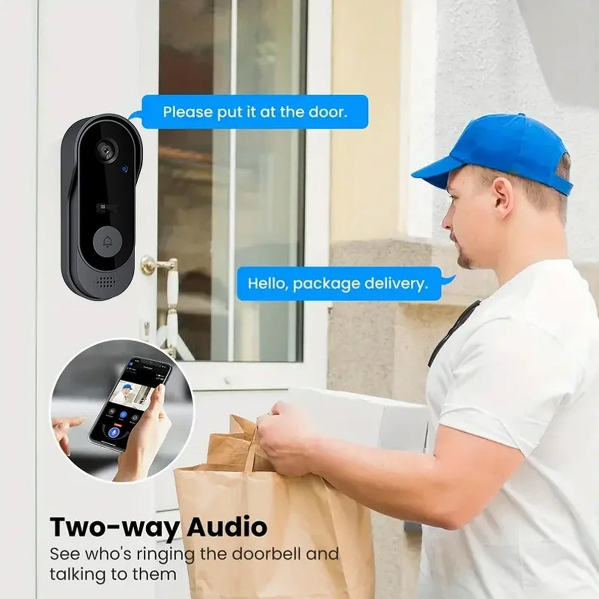 Sonnette vidéo intelligente sans fil WiFi avec détection de mouvement, vision nocturne, caméra HD, audio bidirectionnel et système de sécurité | Sulvida