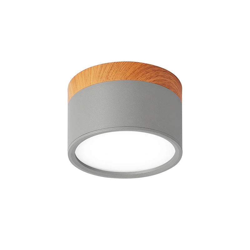 Compacte plafondspot aluminium hout rond warm wit LED verlichting hal woonkamer eetkamer modern Scandinavisch | Sulvida