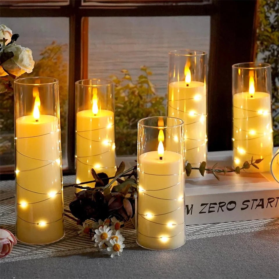 LED Kaarsen op Batterij Acryl Flikkerlicht Timer Grijs Transparant Sfeerverlichting Bruiloft Kerst Decoratie | Sulvida