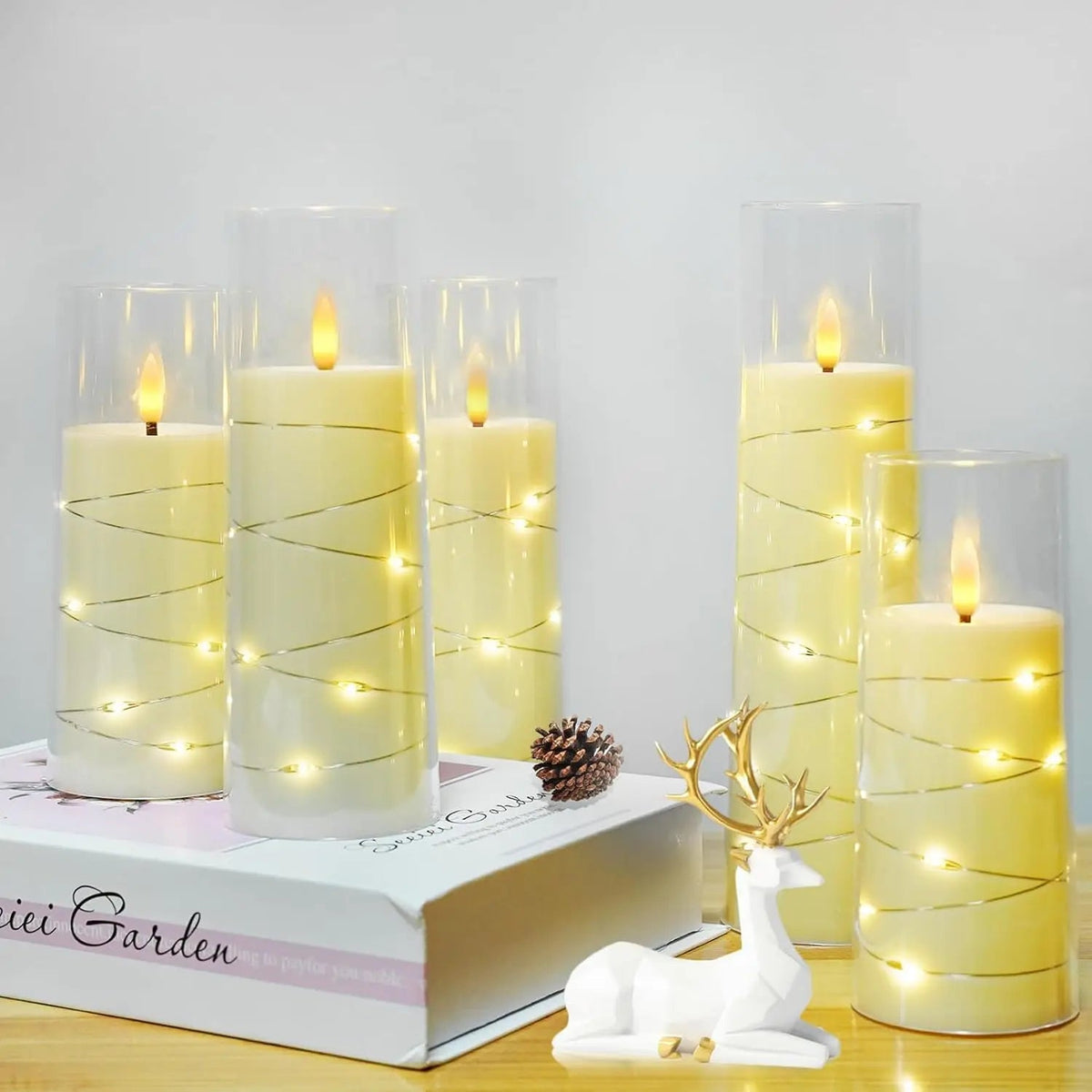 LED Kaarsen op Batterij Acryl Flikkerlicht Timer Grijs Transparant Sfeerverlichting Bruiloft Kerst Decoratie | Sulvida