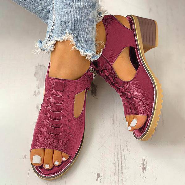 Dames Sandalen met Blokhak Peeptoe Ritssluiting Kunstleer Uitsneden Hakken Elegant Zomer Damesschoenen | Sulvida