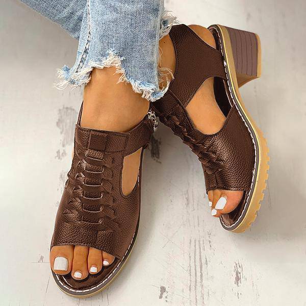 Dames Sandalen met Blokhak Peeptoe Ritssluiting Kunstleer Uitsneden Hakken Elegant Zomer Damesschoenen | Sulvida