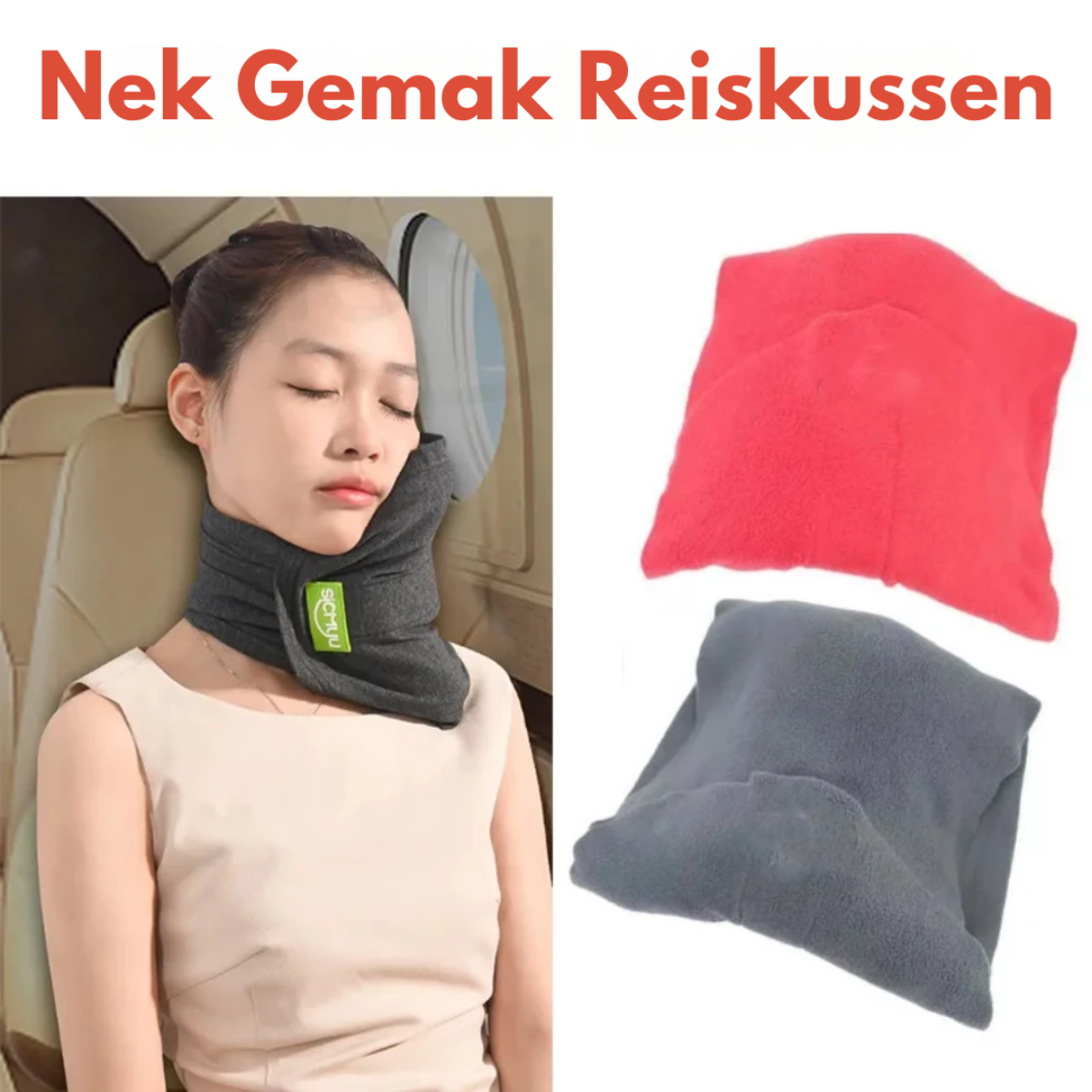 Ergonomisch nekkussen voor op reis machinewasbaar in grijs of zwart comfort voor vliegtuig trein auto | Sulvida