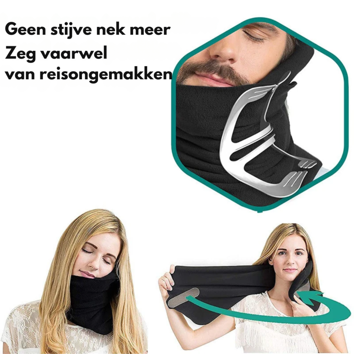 Ergonomisch nekkussen voor op reis machinewasbaar in grijs of zwart comfort voor vliegtuig trein auto | Sulvida