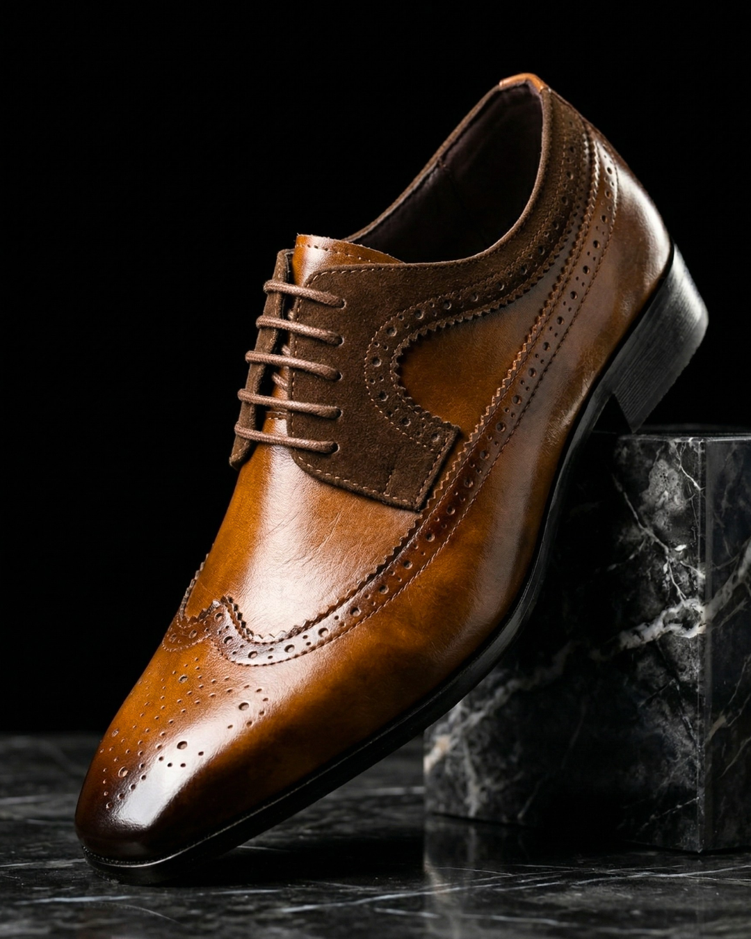 Derby Brogue Herenschoen Leder met Suède Panelen Gevoerde Binnenzool Klassiek Rubber Zool Zakelijk Casual | Sulvida