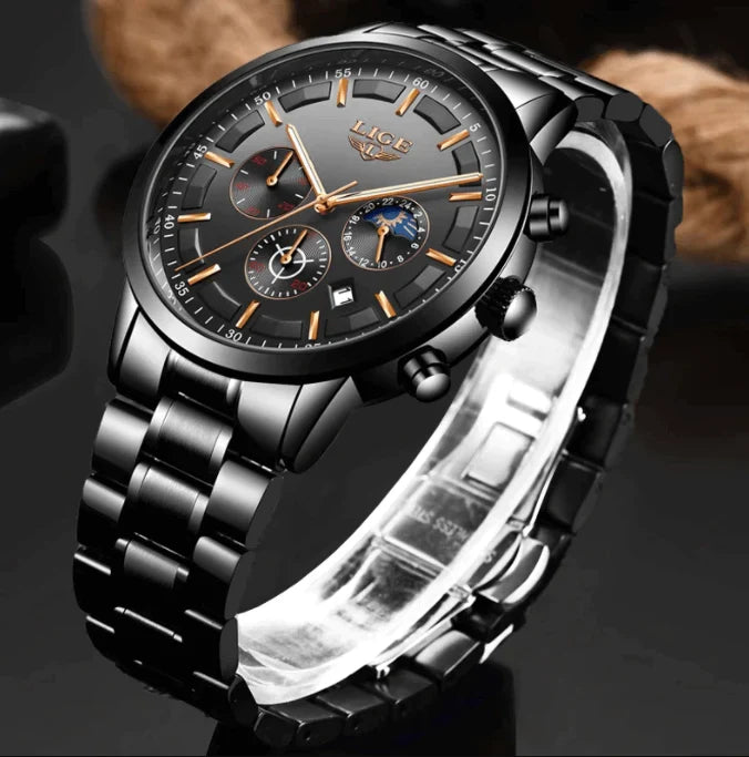 Herenhorloge met Zwarte Stalen Band en Wijzerplaat – Klassiek Design Business Casual Polshorloge Heren | Sulvida