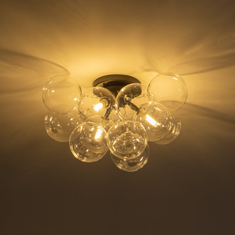 Semi-plafondlamp 3 lichtpunten messing helder glas bol bubble stijl moderne verlichting hal woonkamer | Sulvida