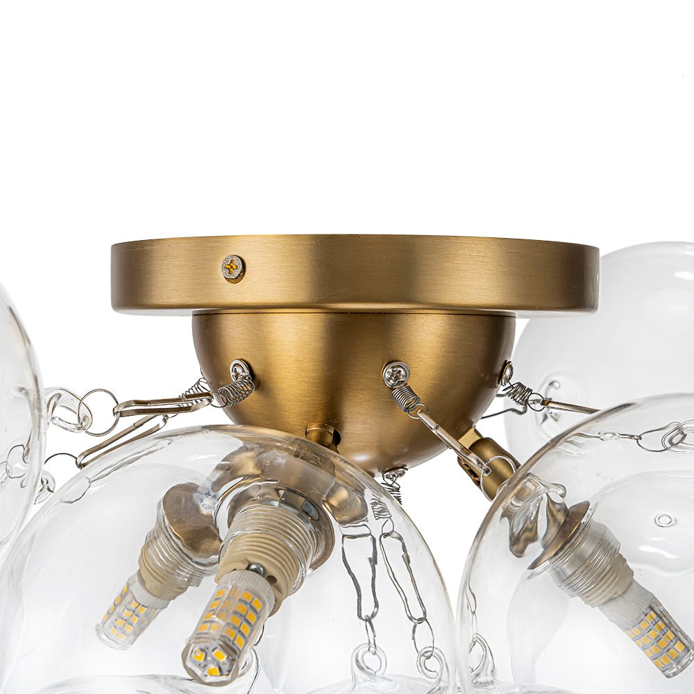 Semi-plafondlamp 3 lichtpunten messing helder glas bol bubble stijl moderne verlichting hal woonkamer | Sulvida